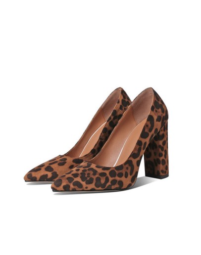 2023 Sexy Leopard Print Suede High Heels 11cm Pointed Toe Pumps Spring Autumn Square High Heel Female Shoes Big Size 34-43
