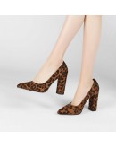 2023 Sexy Leopard Print Suede High Heels 11cm Pointed Toe Pumps Spring Autumn Square High Heel Female Shoes Big Size 34-43