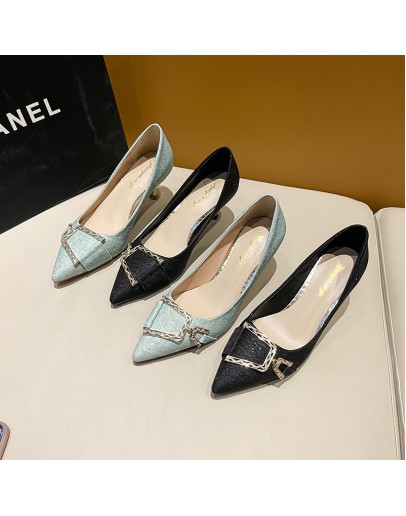 2023 Fashioon Shoes For Women Cute Blue Comfortable Office High Heel Shoes Lady  Sweet Spring Slip On High Heel Pumps